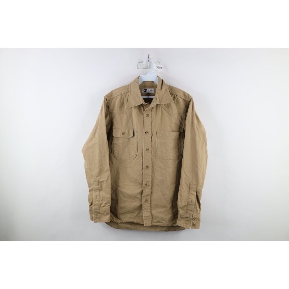 Tellason Mens Medium Faded Western Ripstop Collared Button Shirt Beige USA